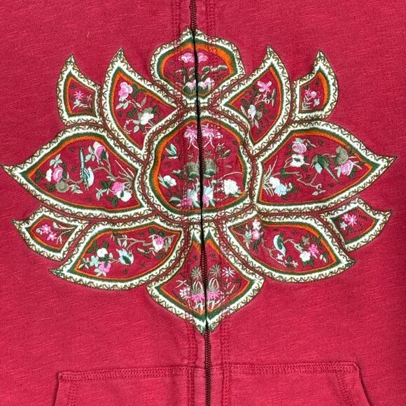 Vtg Lucky Brand Women's XL Tibet Embroidered Full Zip Red Jacket Sweatshirt - Picture 3 of 9